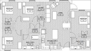 4B - Four Bedroom / Two Bath - 1,487 Sq. Ft.*